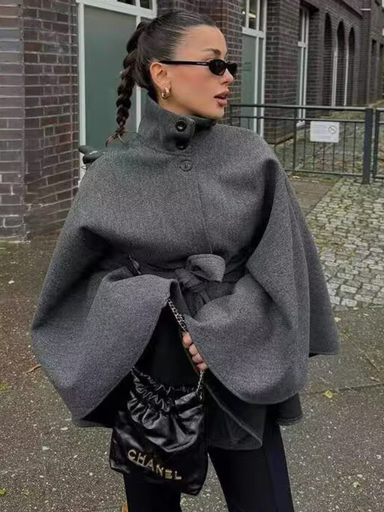 Wool Coat Peacoat - TFMLN Kadın Yün Pelerin Ceketler Kemerli