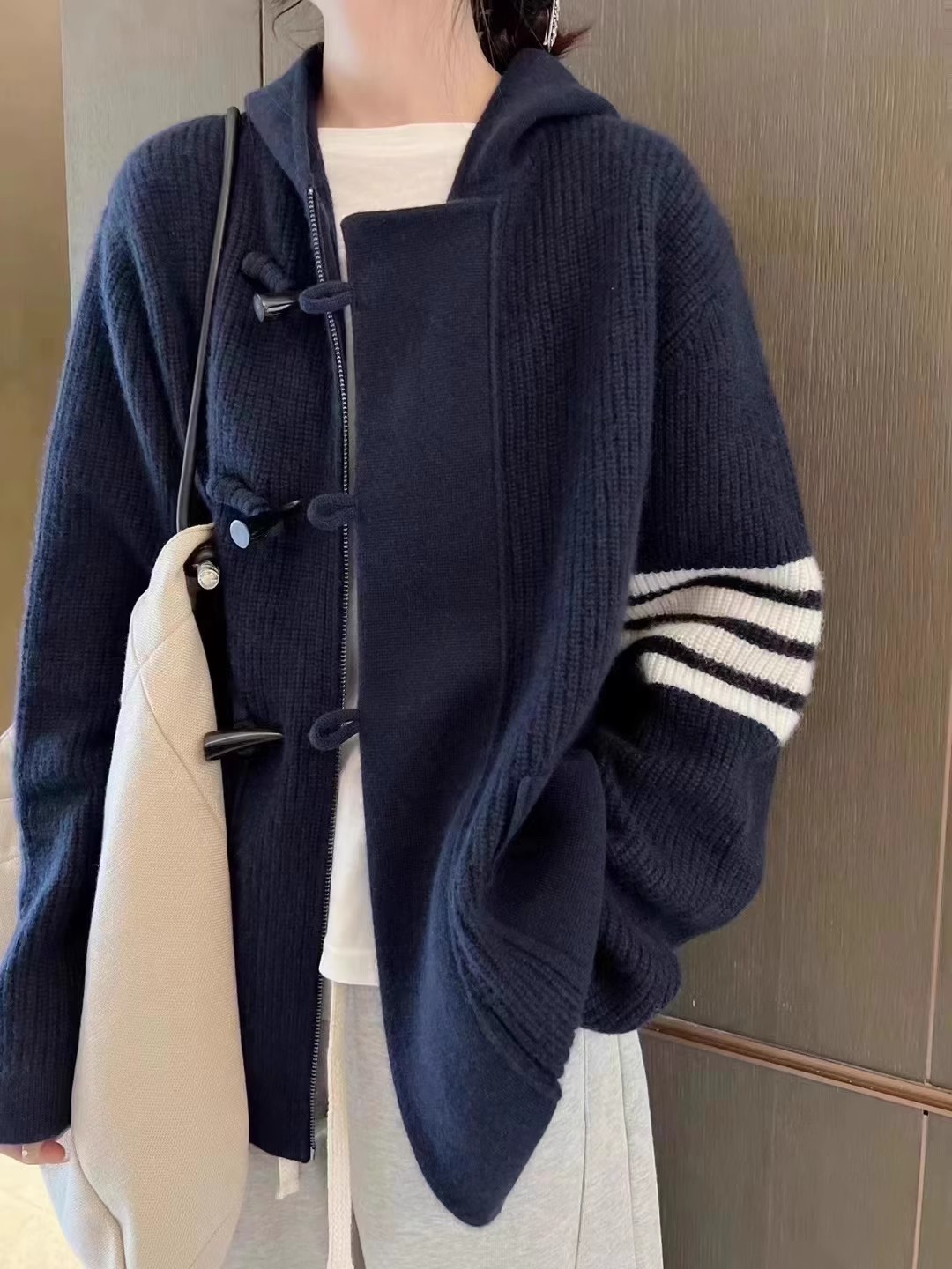 Wool Coat Peacoat - TB örme hırka kadın kapşonlu 100%