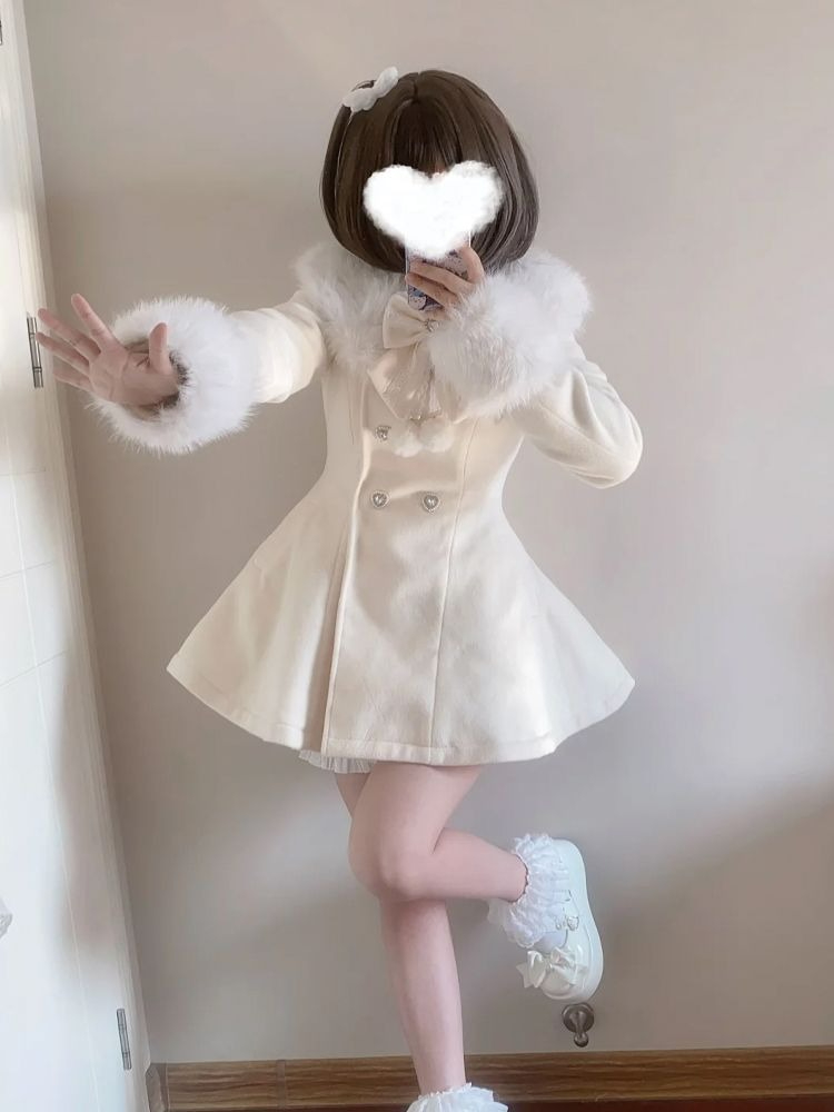 Wool Coat Peacoat - Japon Sonbahar Kış Zarif Kawaii Ceket