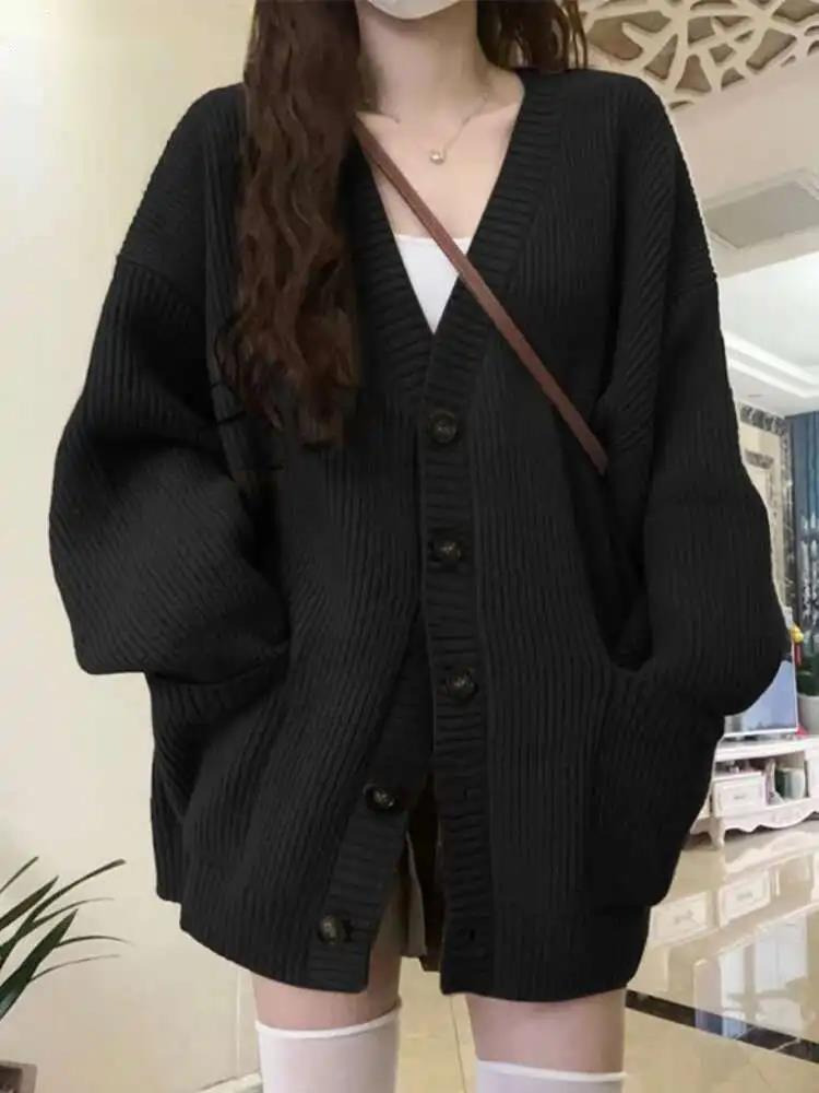 Wool Coat Peacoat - Gevşek Hırka Kadın Uzun Kollu V