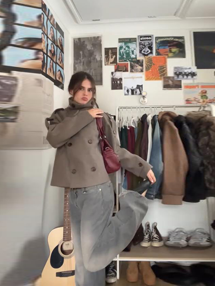 Dik Yaka Kısa Kahverengi Kadın - Wool Coat Peacoat incelemesi ve fiyatı