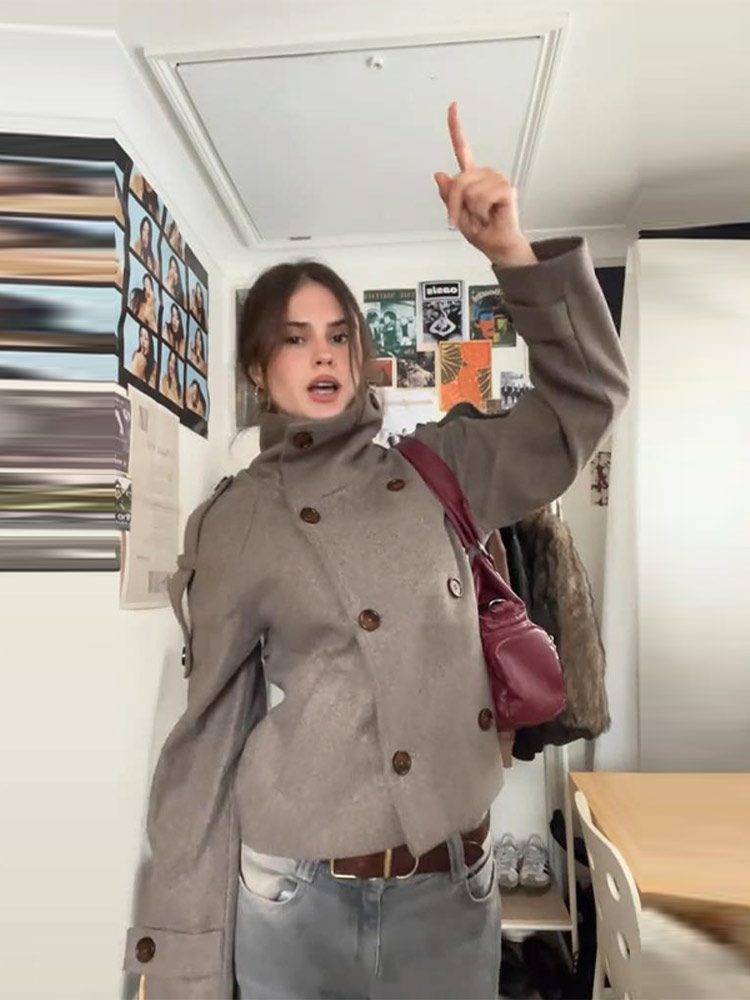 Dik Yaka Kısa Kahverengi Kadın - Wool Coat Peacoat incelemesi ve fiyatı