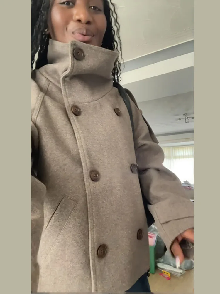 Dik Yaka Kısa Kahverengi Kadın - Wool Coat Peacoat incelemesi ve fiyatı