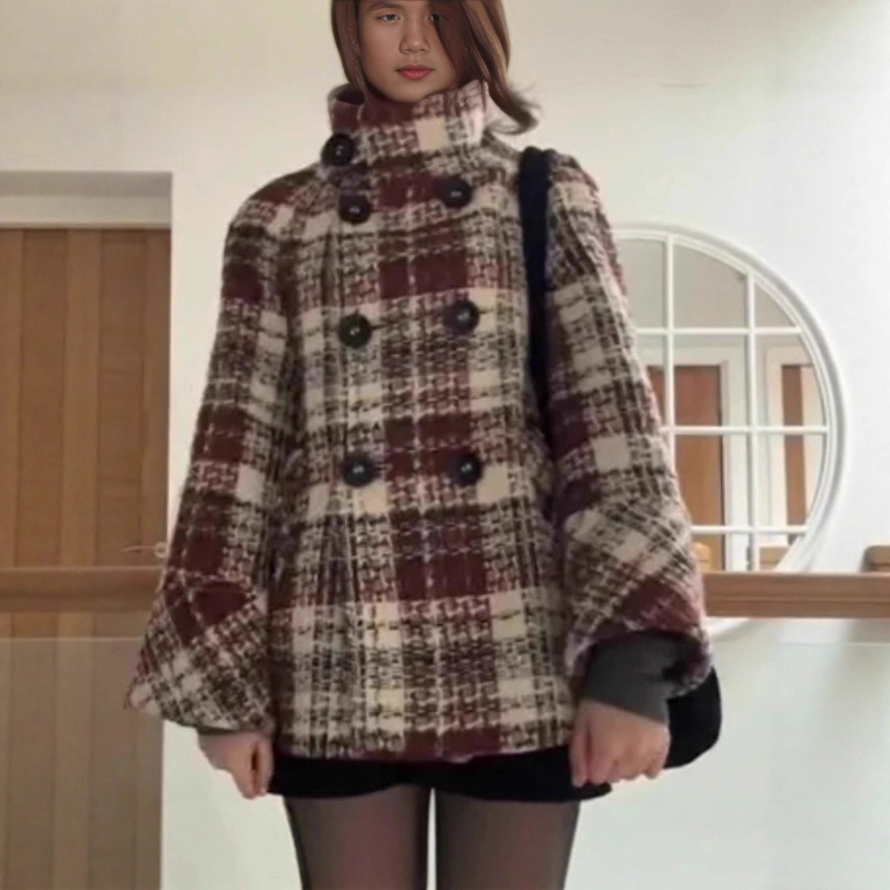 Sıcak Kareli Balıkçı Yaka Omuz - Wool Coat Peacoat incelemesi ve fiyatı